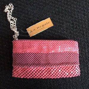 La Regale Fuchsia Pink Metal Mesh Wristlet